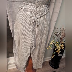 Pants, Black Striped Linen